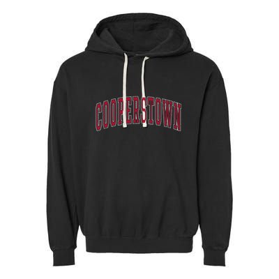 Cooperstown New York Souvenir College Style Red Text Garment-Dyed Fleece Hoodie