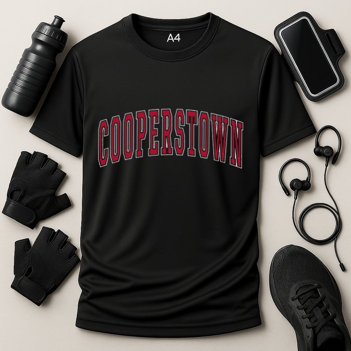 Cooperstown New York Souvenir College Style Red Text Cooling Performance Crew T-Shirt