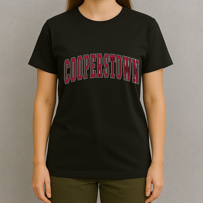 Cooperstown New York Souvenir College Style Red Text T-Shirt