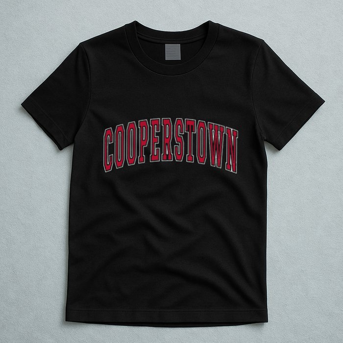 Cooperstown New York Souvenir College Style Red Text T-Shirt