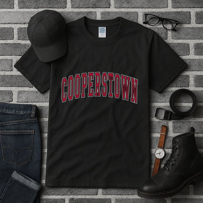 Cooperstown New York Souvenir College Style Red Text Tall T-Shirt