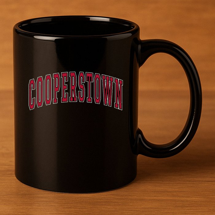 Cooperstown New York Souvenir College Style Red Text 11oz C Handle Ceramic Mug