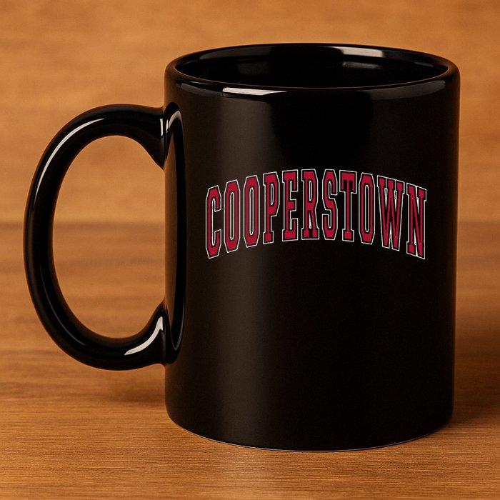 Cooperstown New York Souvenir College Style Red Text 11oz C Handle Ceramic Mug