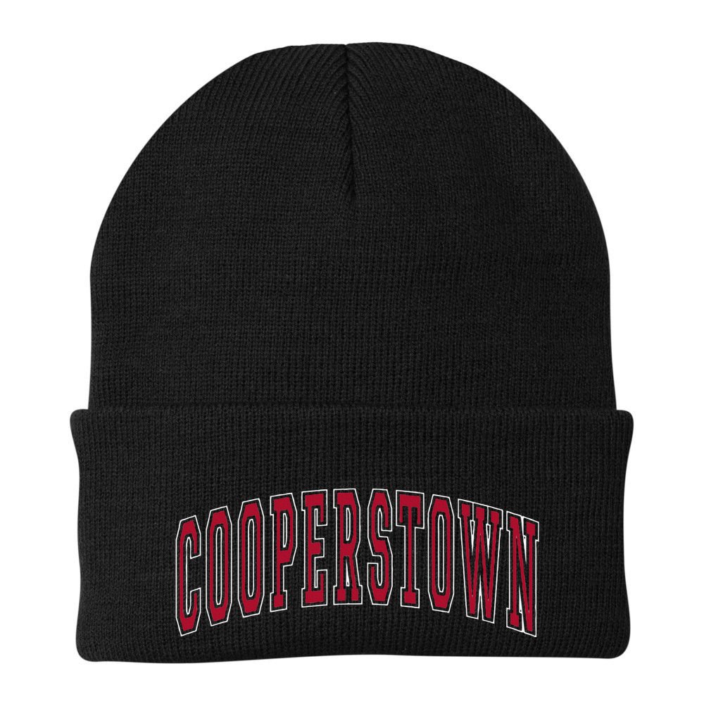 Cooperstown New York Souvenir College Style Red Text Beanie