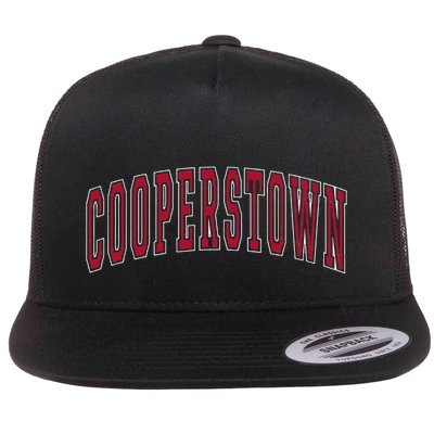 Cooperstown New York Souvenir College Style Red Text Flat Bill Trucker Hat