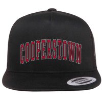 Cooperstown New York Souvenir College Style Red Text Flat Bill Trucker Hat