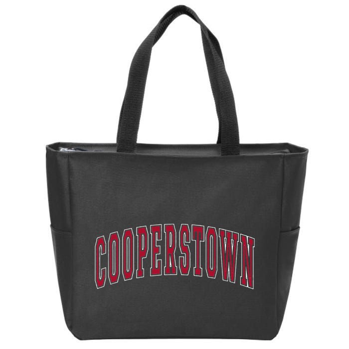 Cooperstown New York Souvenir College Style Red Text Zip Tote Bag