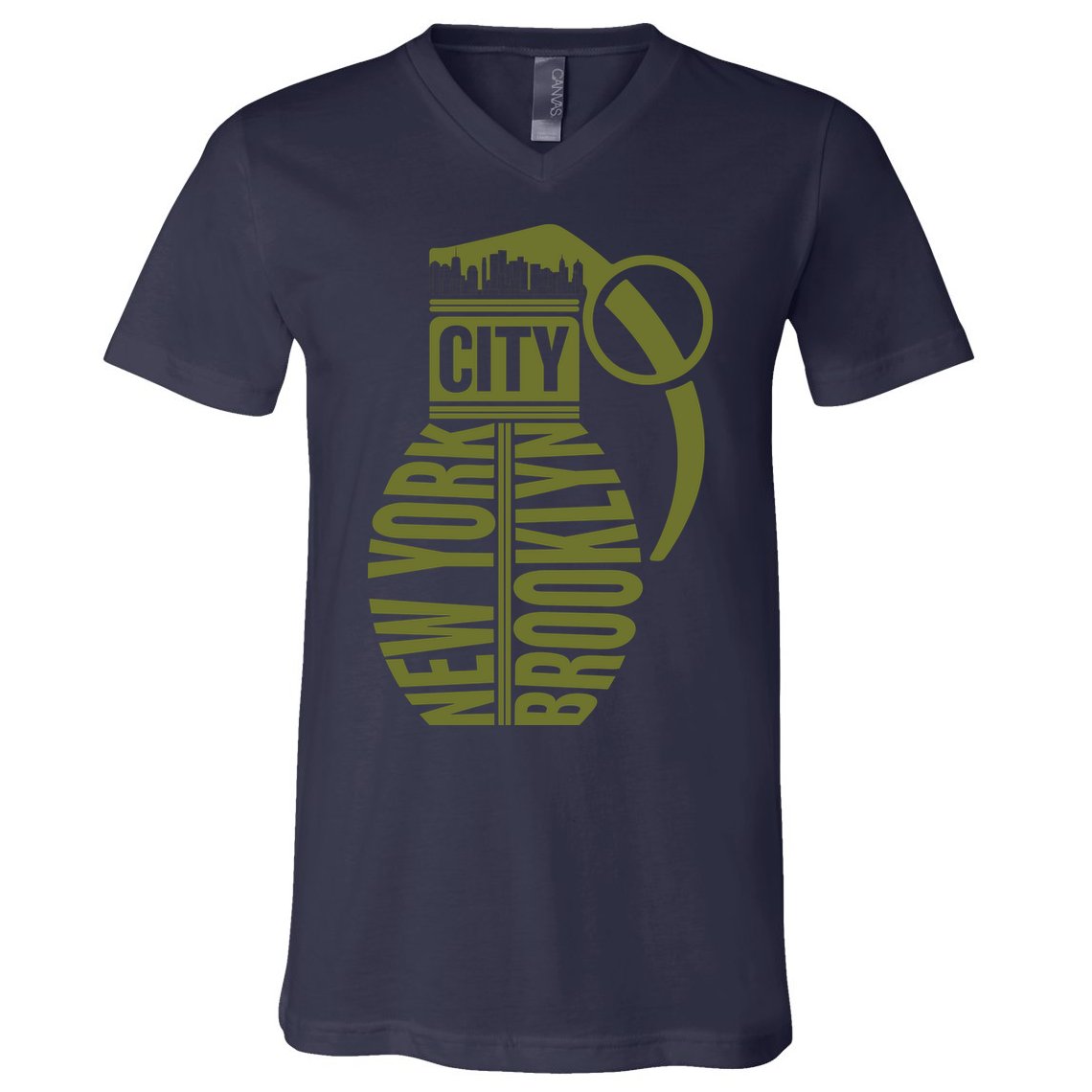 Cool New York City Brooklyn Grenade Design V-Neck T-Shirt