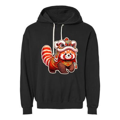 Chinese New Year Red Panda Lion Dance Lunar New Year 2024 Garment-Dyed Fleece Hoodie