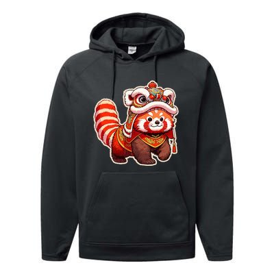 Chinese New Year Red Panda Lion Dance Lunar New Year 2024 Performance Fleece Hoodie