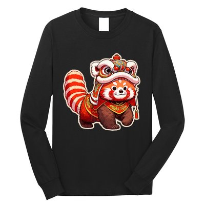 Chinese New Year Red Panda Lion Dance Lunar New Year 2024 Long Sleeve Shirt