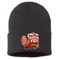 Chinese New Year Red Panda Lion Dance Lunar New Year 2024 Sustainable Knit Beanie