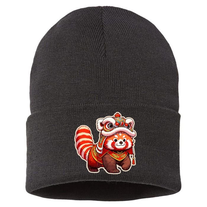 Chinese New Year Red Panda Lion Dance Lunar New Year 2024 Sustainable Knit Beanie