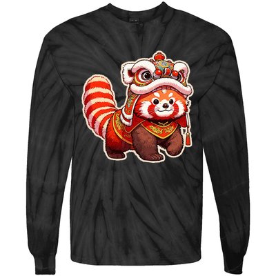 Chinese New Year Red Panda Lion Dance Lunar New Year 2024 Tie-Dye Long Sleeve Shirt