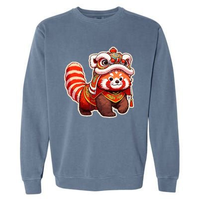 Chinese New Year Red Panda Lion Dance Lunar New Year 2024 Garment-Dyed Sweatshirt