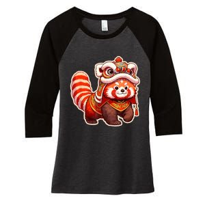 Chinese New Year Red Panda Lion Dance Lunar New Year 2024 Women's Tri-Blend 3/4-Sleeve Raglan Shirt