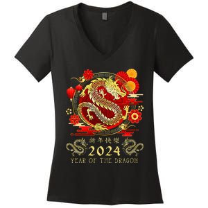 Chinese New Year 2024 Year Of The Dragon Happy New Year 2024 Women's V-Neck T-Shirt