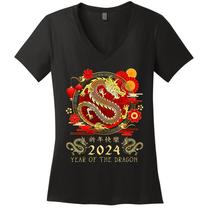 Chinese New Year 2024 Year Of The Dragon Happy New Year 2024 Women's V-Neck T-Shirt