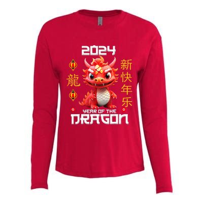 Chinese New Year Red Dragon Year Of The Dragon 2024 Womens Cotton Relaxed Long Sleeve T-Shirt