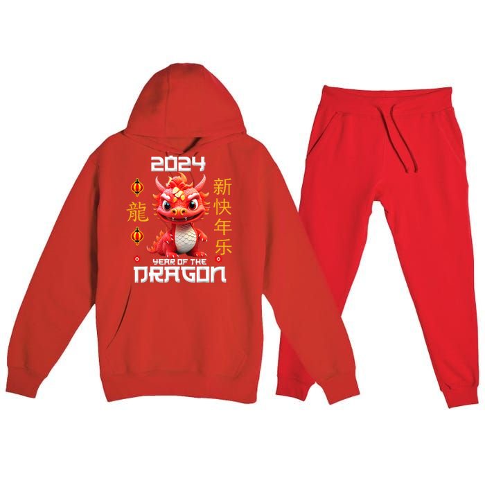 Chinese New Year Red Dragon Year Of The Dragon 2024 Premium Hooded Sweatsuit Set