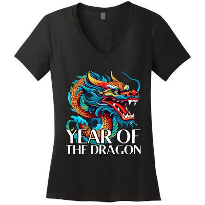 Chinese New Year Zodiac Year Of The Wood Dragon 2024 Women's V-Neck T-Shirt