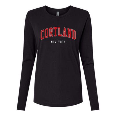 Cortland New York Varsity Sports Style Womens Cotton Relaxed Long Sleeve T-Shirt