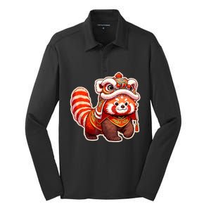 Chinese New Year Red Panda Lion Dance Lunar New Year 2024 Silk Touch Performance Long Sleeve Polo