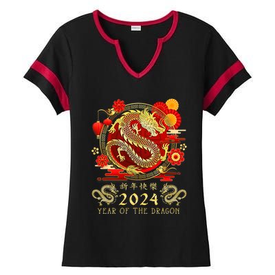 Chinese New Year 2024 Year Of The Dragon Happy New Year 2024 Ladies Halftime Notch Neck Tee