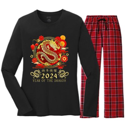 Chinese New Year 2024 Year Of The Dragon Happy New Year 2024 Women's Long Sleeve Flannel Pajama Set 