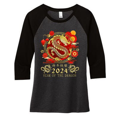 Chinese New Year 2024 Year Of The Dragon Happy New Year 2024 Women's Tri-Blend 3/4-Sleeve Raglan Shirt