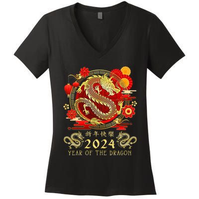 Chinese New Year 2024 Year Of The Dragon Happy New Year 2024 Women's V-Neck T-Shirt