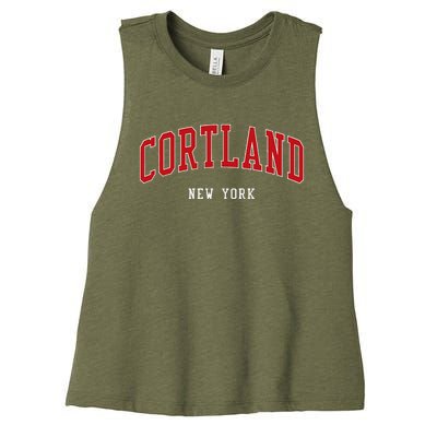 Cortland New York Varsity Sports Style  Women's Racerback Cropped Tank