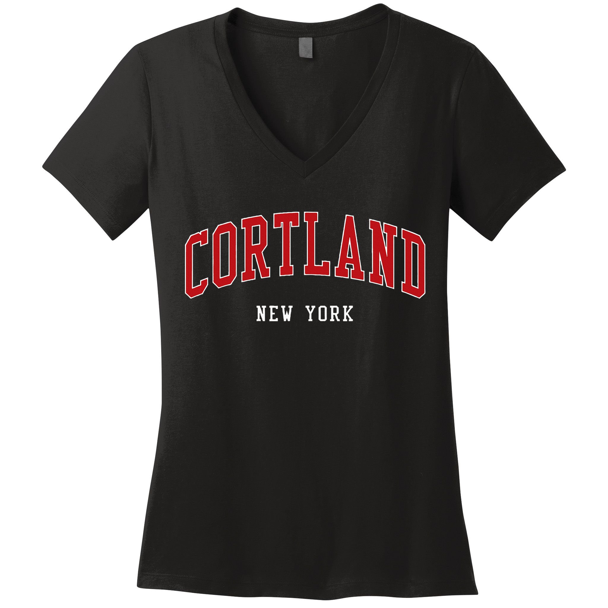 Cortland New York Varsity Sports Style Women's V-Neck T-Shirt