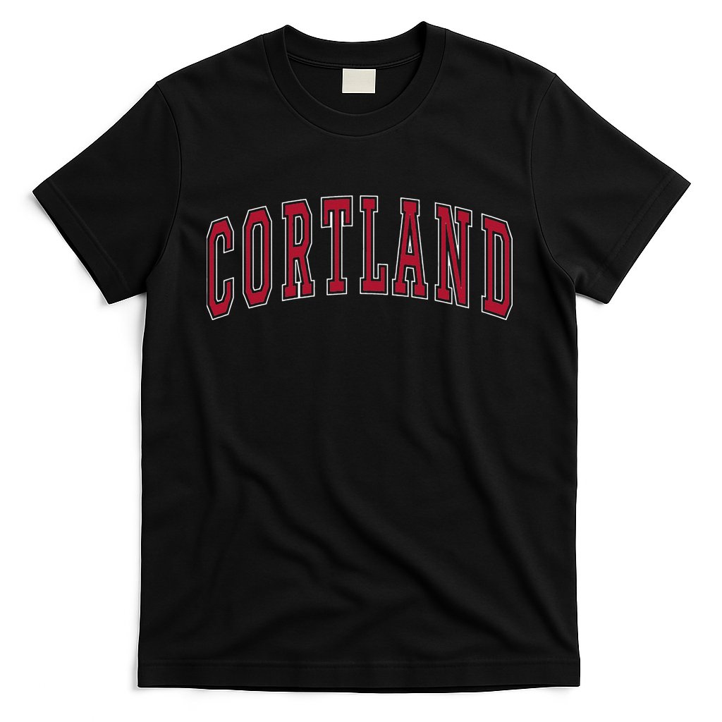 Cortland New York Souvenir College Style Red Text T-Shirt