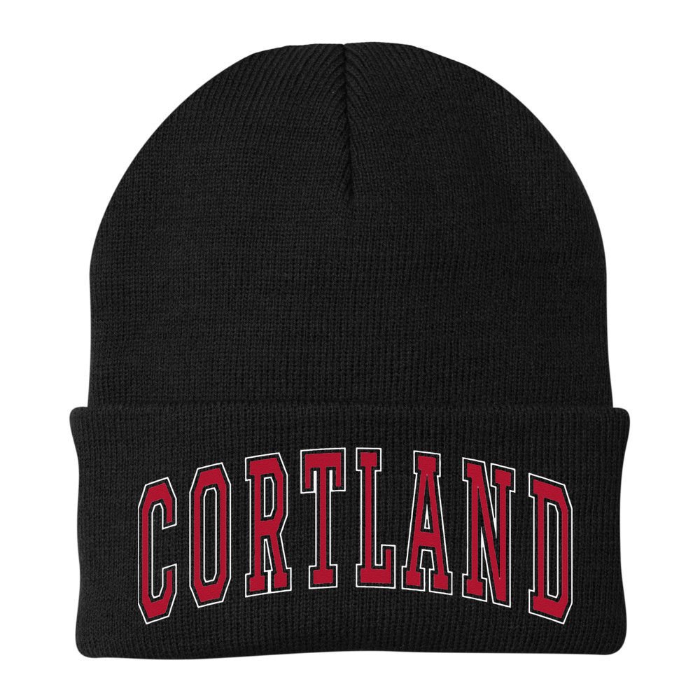 Cortland New York Souvenir College Style Red Text Beanie