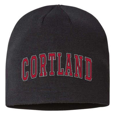 Cortland New York Souvenir College Style Red Text Sustainable Beanie