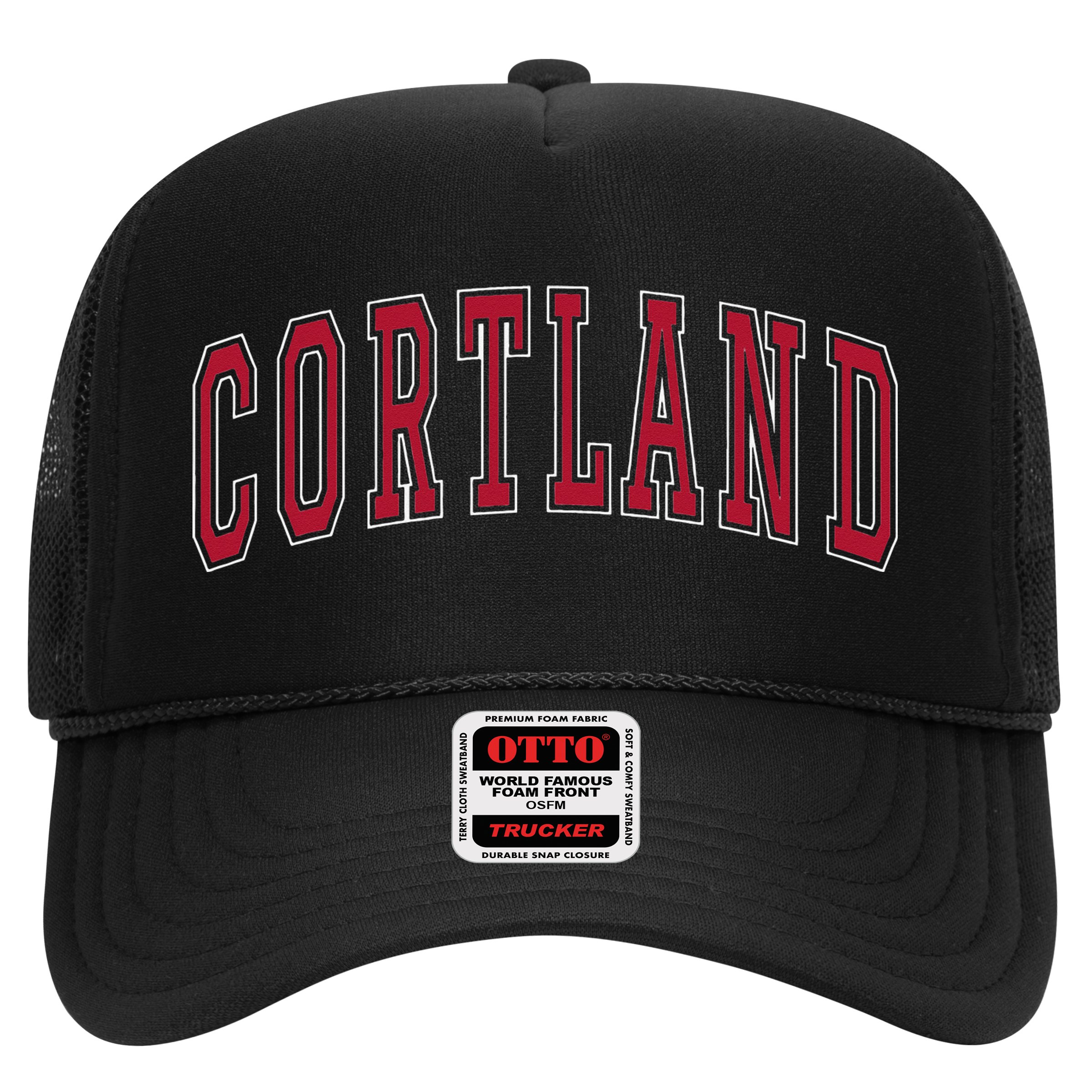 Cortland New York Souvenir College Style Red Text Hat