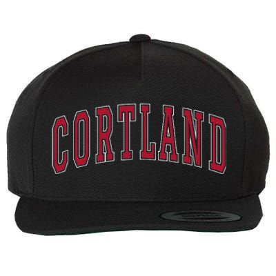 Cortland New York Souvenir College Style Red Text Wool Snapback Cap