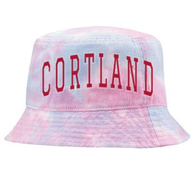 Cortland New York Souvenir College Style Red Text Tie-Dyed Bucket Hat