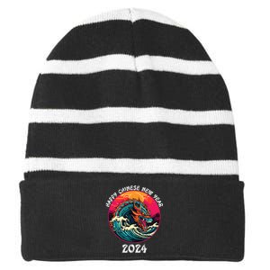 Chinese New Year 2024 Year Of The Dragon Happy New Year 2024 Striped Beanie with Solid Band