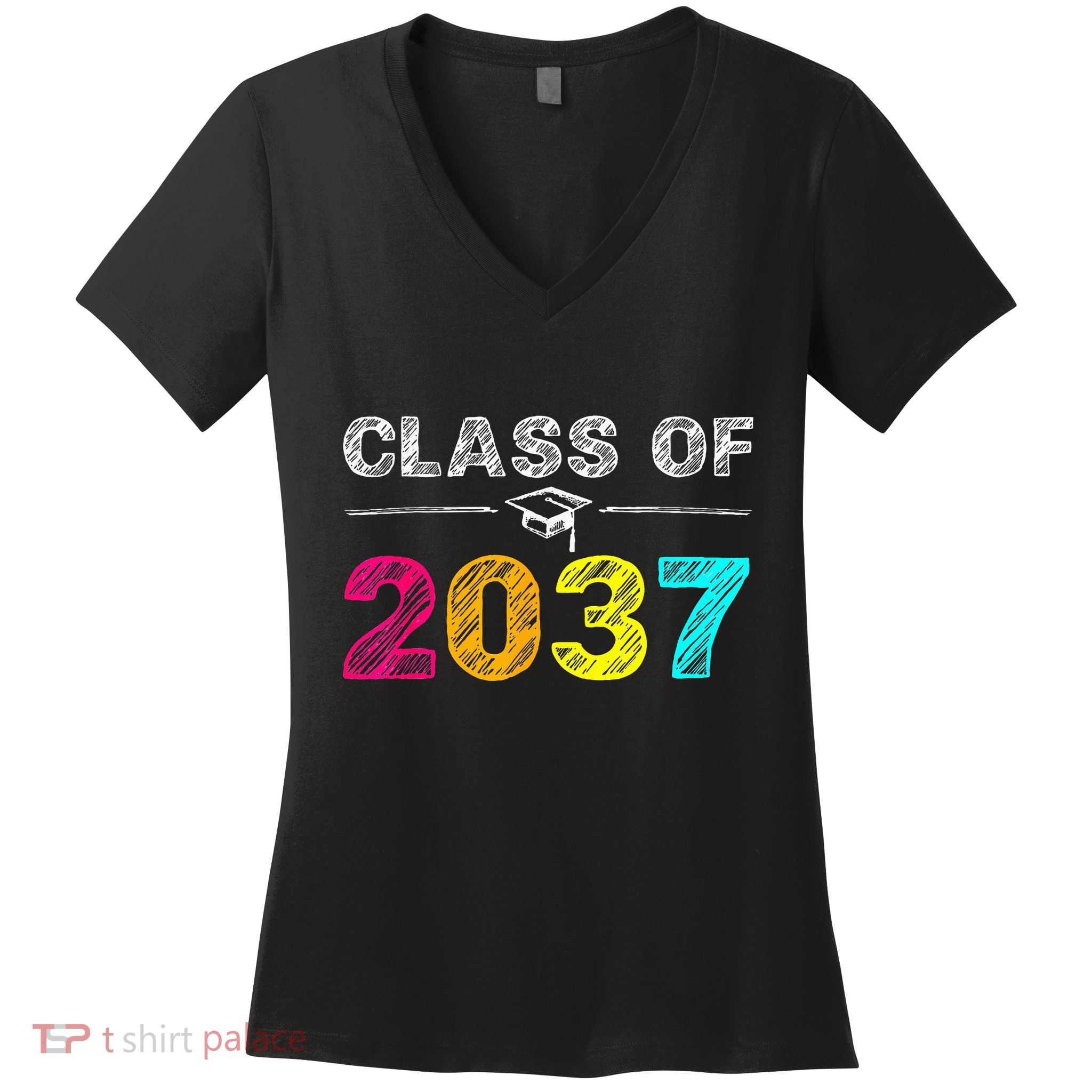 Class Of 2037 Grow With Me First Day Of School Graduation Women's V-Neck T-Shirt