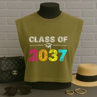 Class Of 2037 Grow With Me First Day Of School Graduation Garment-Dyed Women's Muscle Tee