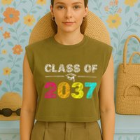 Class Of 2037 Grow With Me First Day Of School Graduation Garment-Dyed Women's Muscle Tee