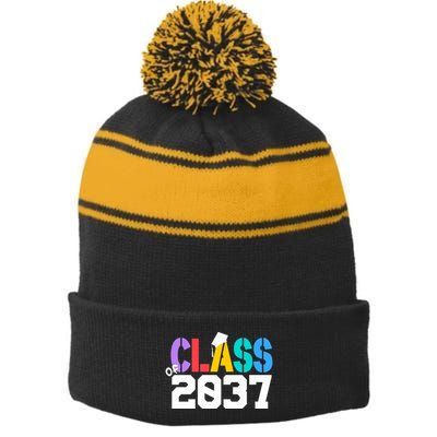 Class Of 2037 Grow With Me First Day Of School Graduation V Stripe Pom Pom Beanie