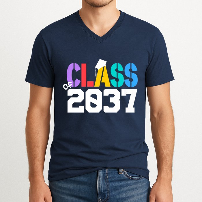 Class Of 2037 Grow With Me First Day Of School Graduation V V-Neck T-Shirt