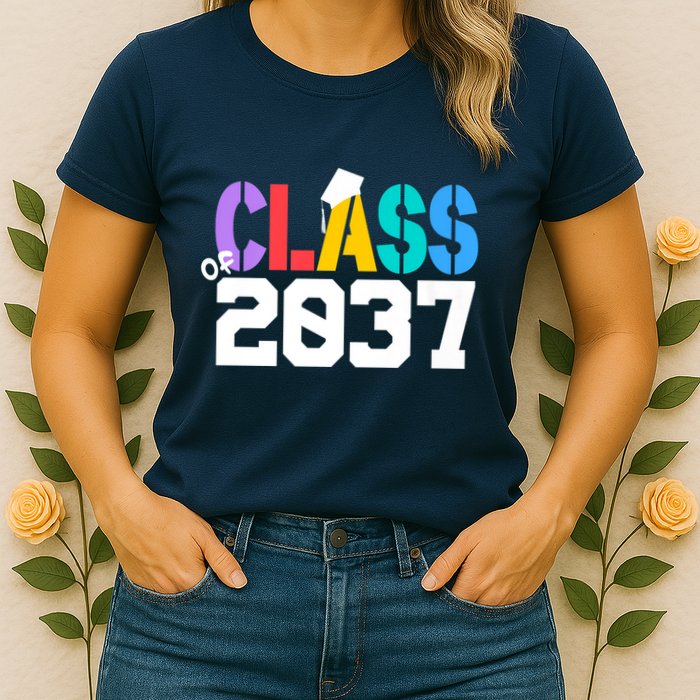 Class Of 2037 Grow With Me First Day Of School Graduation V Womens T-Shirt