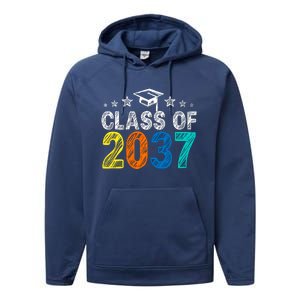 Class Of 2037 Grow With Me Prek To 12th Grade Handprint Performance Fleece Hoodie