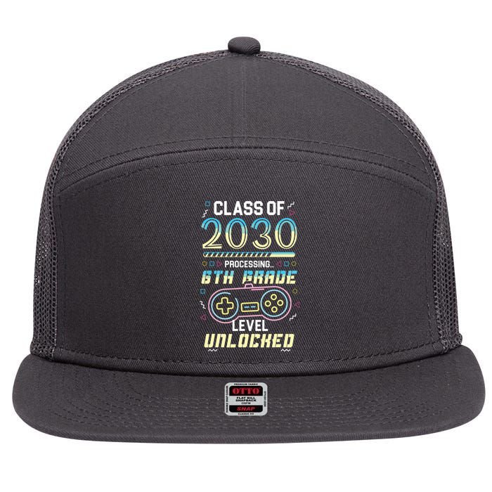 Class Of 2030 Gaming 6th Grade Level Unlocked Back To School 7 Panel Mesh Trucker Snapback Hat