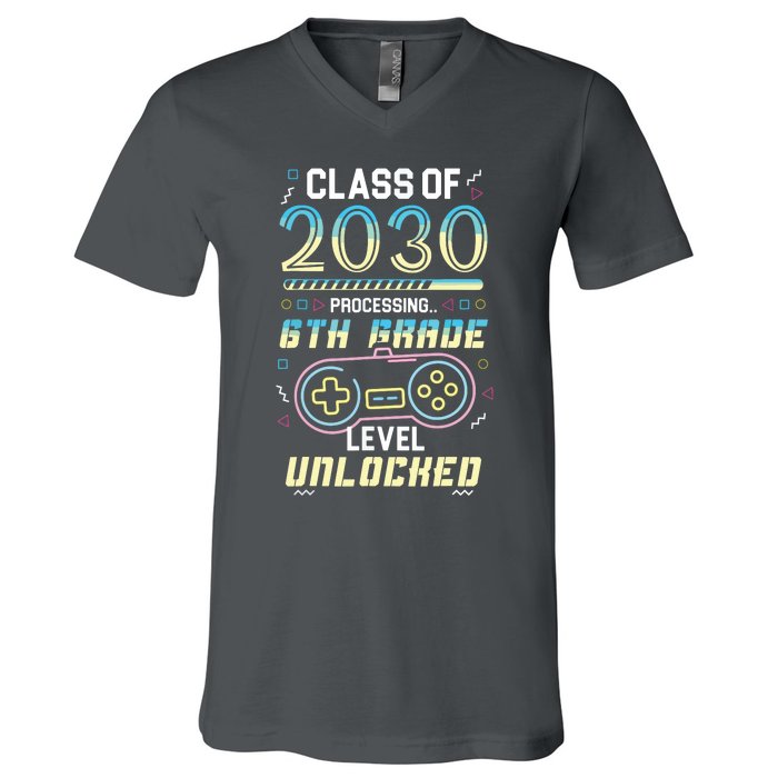 Class Of 2030 Gaming 6th Grade Level Unlocked Back To School V-Neck T-Shirt