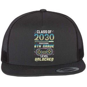 Class Of 2030 Gaming 6th Grade Level Unlocked Back To School Flat Bill Trucker Hat